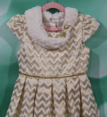 Joan Michelle Girls Size 6 Gold Chevron Faux Fur Collar Special Occasion  Dress | eBay