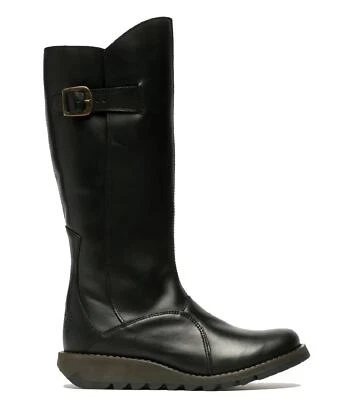 Bottes En Cuir À Talon Wedge Noir MOL 2 Pour Femmes Jusqu'À La Taille UK 3-8 - Photo 1/4