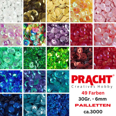 3000 Pailletten 6mm 30gr. SB gewölbt zum Nähen, Basteln, Verzieren oder Dekor...