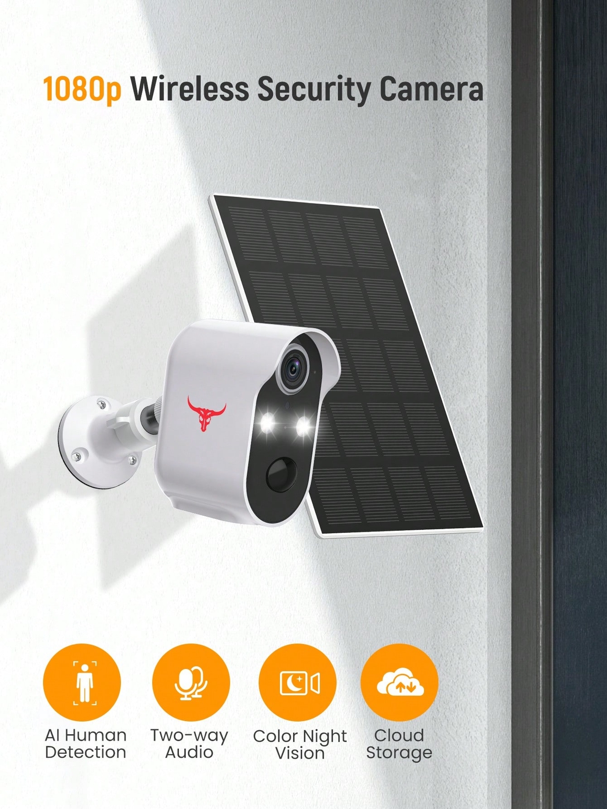 SHARKPOP Solar-Powered 1080P Outdoor WiFi Security Surveillance Camera Wireless Bullet