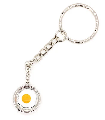 Fried Egg In Frying Pan Keyring Metal Enamel Novelty Gift Idea 30mm - Image 1 of 3