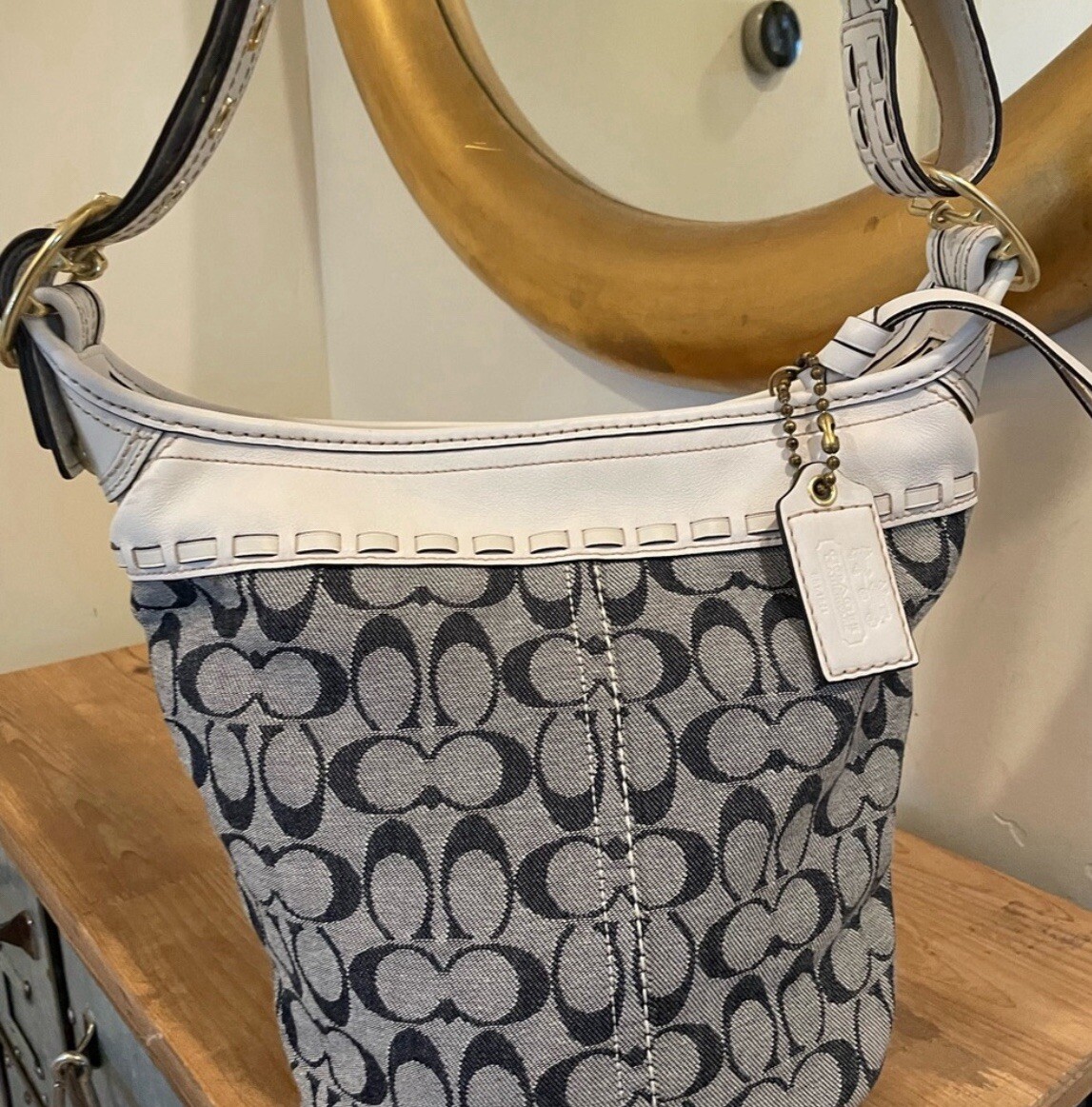 Coach Bleeker Blue Signature Denim & White Leather Y2K