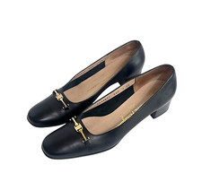 Vintage Salvatore Ferragamo Women s Black Leather Pumps Gold Buckle Size 7 4A