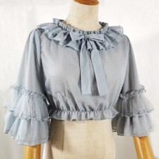 Women Lolita Shirt Ruffle Chiffon Tops Blouse Flare Sleeve Retro Cosplay