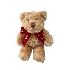 FAO Schwarz Teddy Bear Plush Tan Brown Soft Toy Red Ribbon 8 Inch 2013 ToyRUs