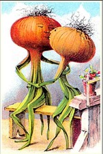 Vintage Humor Comedy Postcard Kissing Onions,  new unused, 4"x6"