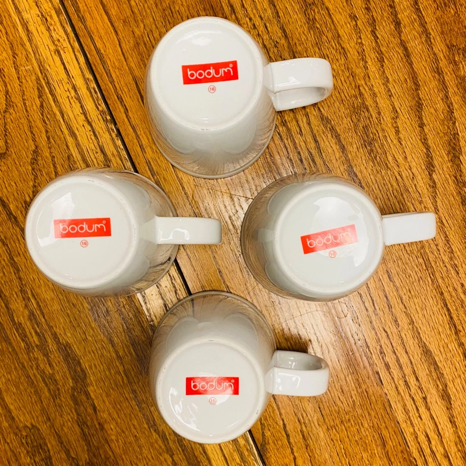 Juego de 4 tazas de café de porcelana blanca con logotipo rojo BODUM CORONA -4” ~12 OZ Foto 2 de 4