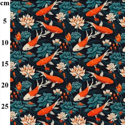Japanische Koi Karpfen Baumwoll Popeline 112 cm breit orange Basteln und Schneiderei