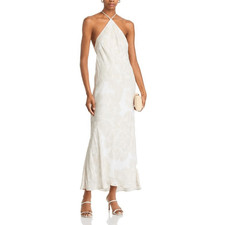 NWT Farm Rio Off White Maxi Dress M Halter Beaded Floral Bridal Resort Beach