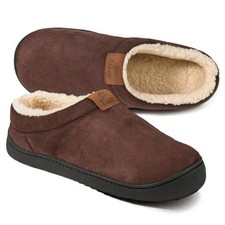 Men's Slip On Moccasin Slippers, Fleece Lined Bedroom 9-10 Chocolate Brown