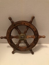 Vintage 12 Wooden Ship Steering Wheel Brass Pirate Wood Fishing Wall Dcor Gift