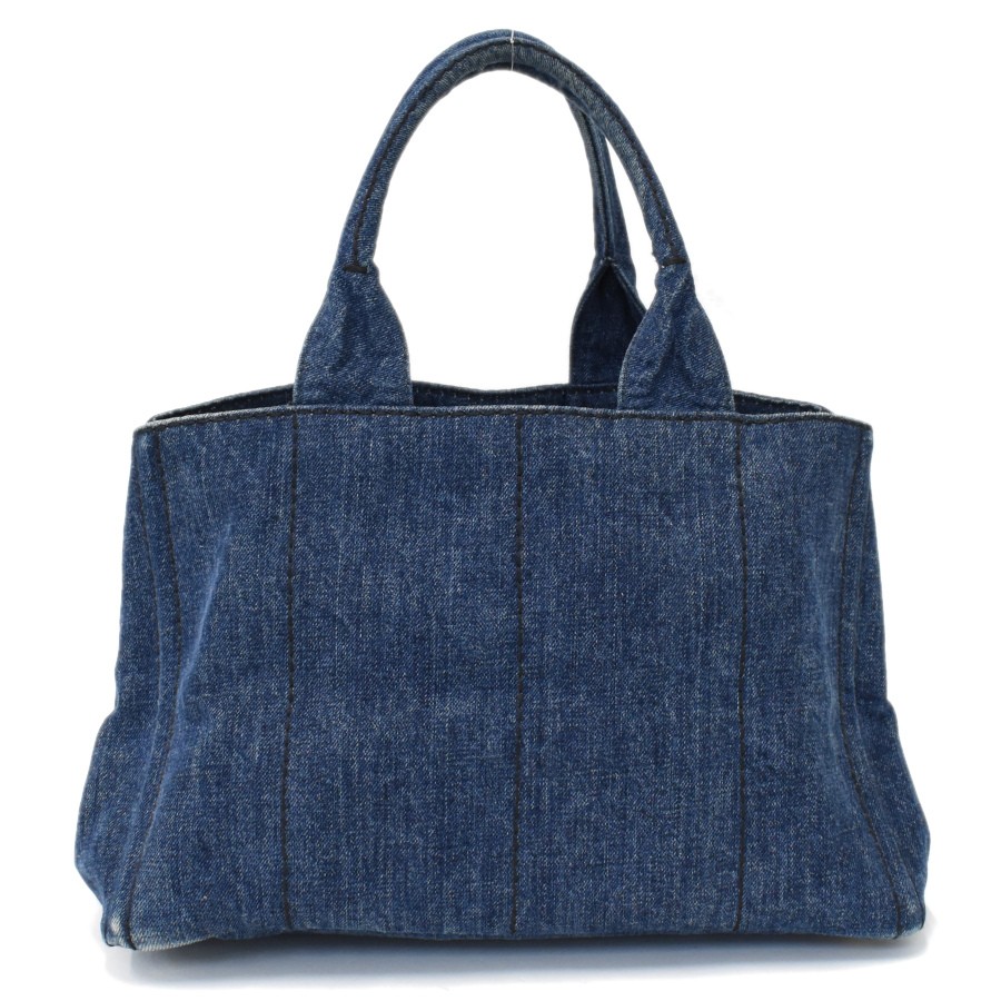 PRADA Canapa Tote Handbag B1877B Denim Canvas Blue Triangle Logo from japan thumbnail 3