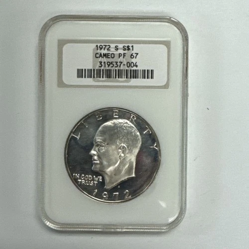 1972-S $1 Eisenhower Silver Dollar Proof NGC PF67 Cameo Old Fat Slab.