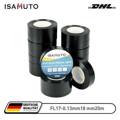 10 Stück ISAMUTO Isolierband Klebeband Kabelband 20m x 18mm PVC SCHWARZ