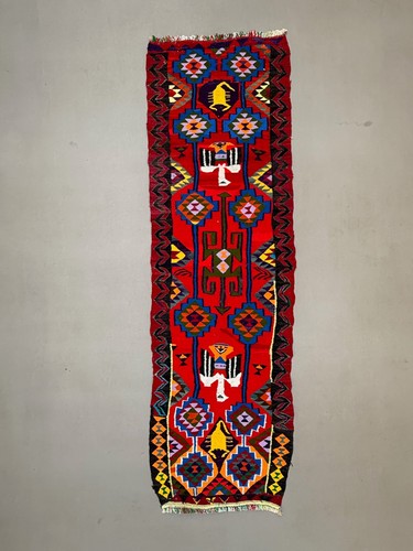 Turkish Kilim Runner 295x90 cm, Vintage Kelim Rug, Eagles and Scorpions 2513