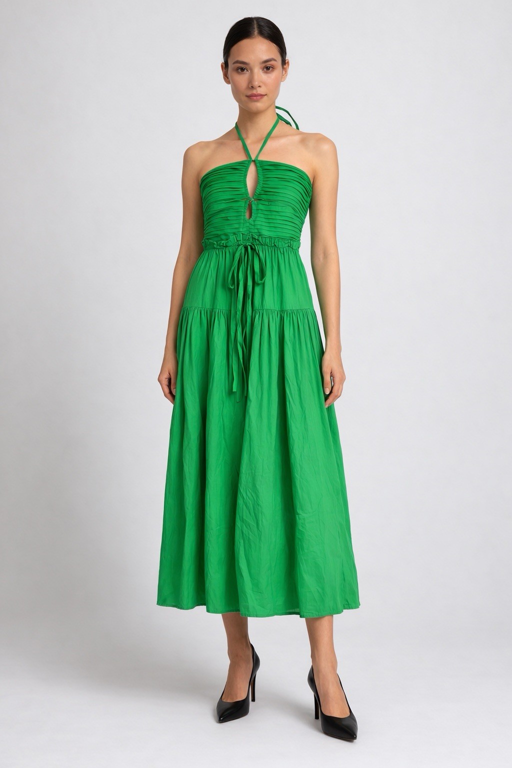 Jason Wu Green Pleated Midi Haulter Dress