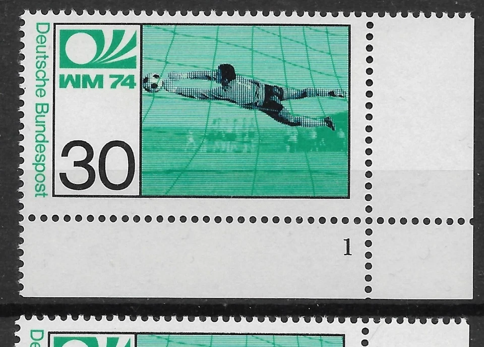 Bund 1974 ** 2x Mi 811 Fußball WM 30Pf Eckrand Ecke Formnummer 1+2 Fn1+2 02601D - Bild 2 von 4