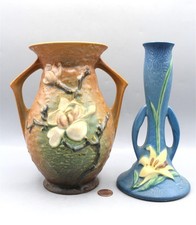 1940's Rosville Magnolia & Zephyr Lily Bud Vase Pair