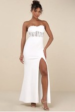 Lulus Sultry Persona White Lace Strapless Bustier Mermaid Maxi Dress Size S