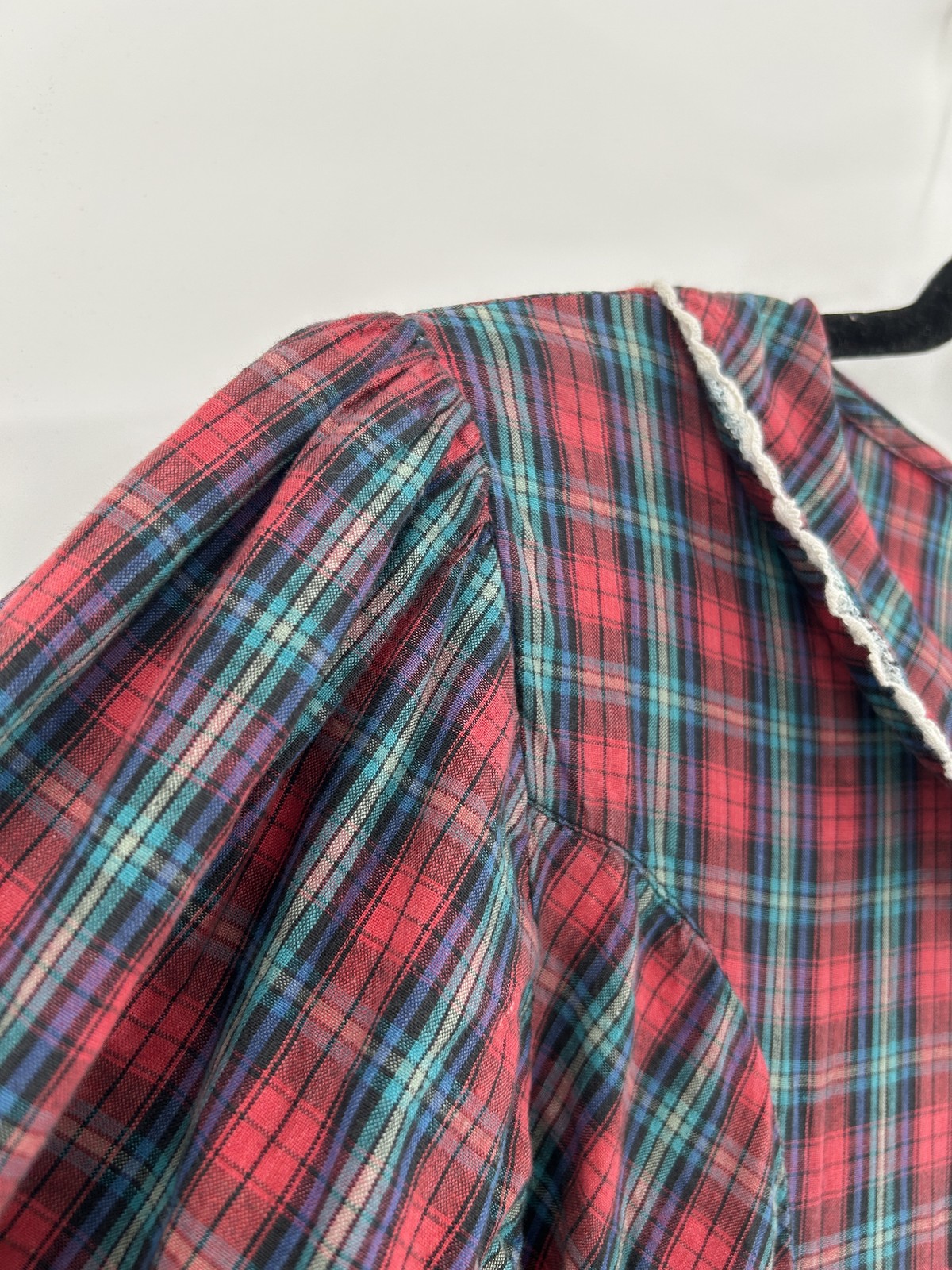 Vintage Karavan Dress Womens Small Plaid Prairie Pioneer Lace 80s Costume