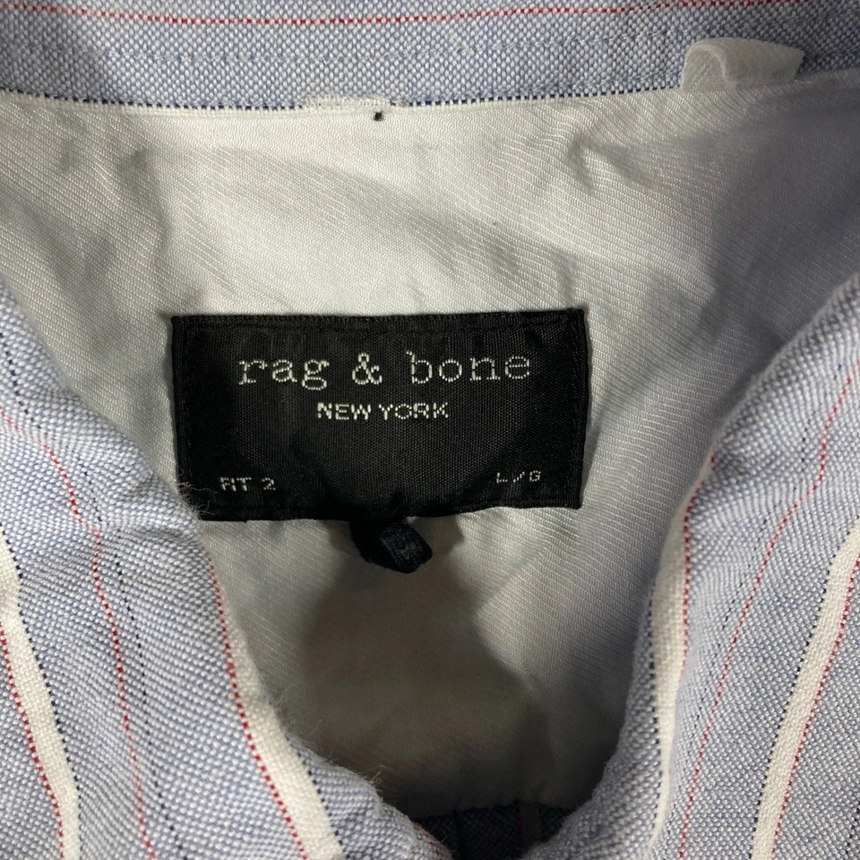 Rag Bone Fit 2 Oxford Shirt Mens Large Striped Blue Long Sleeve Collared - Image 3 of 4