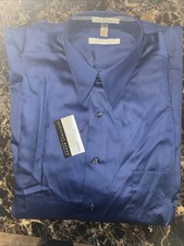 Geoffrey Beene Men's Large 16 32/33 Wrinkle Free Quick Dry LS Dress Shirt Blue