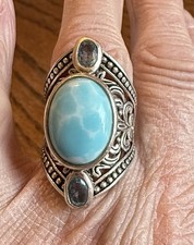 925 Sterling Silver Ring Blue Larimar Blue Topaz Ring Sz. 7