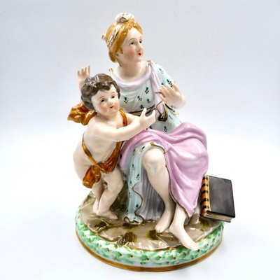 Capodimonte Cupid With Maiden Figurine 7'' x 5.25'' Porcelain Italy Vintage