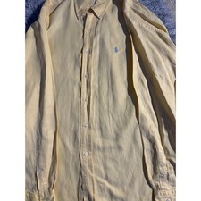 Ralph Lauren Blake Silk Linen Button Down Shirt Yellow Pony Logo Men's L