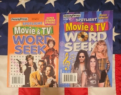 Lot of 2 Penny Press Dell Word Search Seek Movie & TV Star Wars Music Special