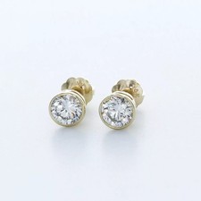 Stud Earrings 14K Gold Classic Bezel Set Round 1.41 Carat Natural Diamond H SI2