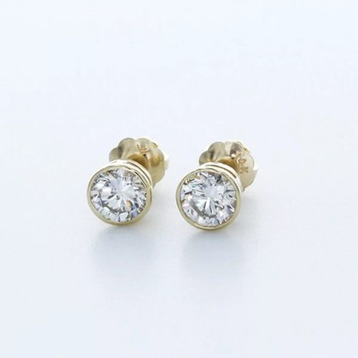 Ohrstecker 14K Gold klassische Zargenfassung rund 1,16 Karat natürlicher Diamant H SI2