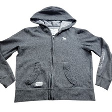 Abercrombie Knit Hoodie Boys 13- 14 Gray Long Sleeve Full Zip Jacket Thumb Holes