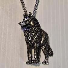 WOLF FULL BODY Pewter Pendant Charm /18"-24" STAINLESS CURB CHAIN NECKLACE