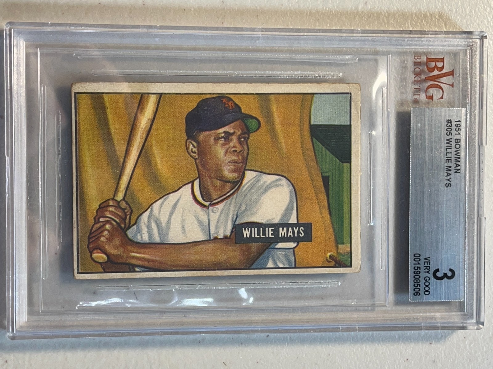 Willie Mays BVG 3 1951 Bowman #305 Rookie RC Beckett Very Good Vintage Giants