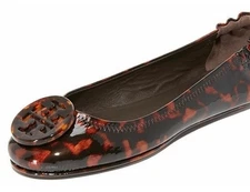 Tory Burch MINNIE Travel Ballet Flats Shoes Tortoise Patent Leather Size 6.5 EUC