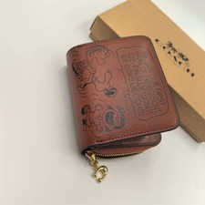 Coach x Snoopy Print Cartoon Pattern Medium Zip Wallet Brown CBG43