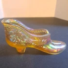 Fenton 50th Anniversary Amber Iridescent Carnival Glass Shoe Hand Painted Signed
