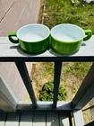 2~Vintage Anchor Hocking Fire-King Green D Handle Soup Bowls/Chili Mugs