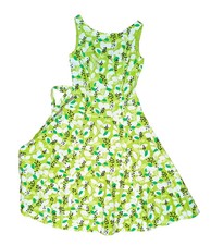 Laura Ashley Fit&Flare Dress Size 8 Green Floral 100% linen Sleeveless Midi