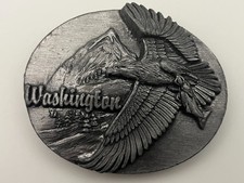 Siskiyou Washington Eagle W/ Fish  Mt Rainier Pewter Belt Buckle E-43 1990