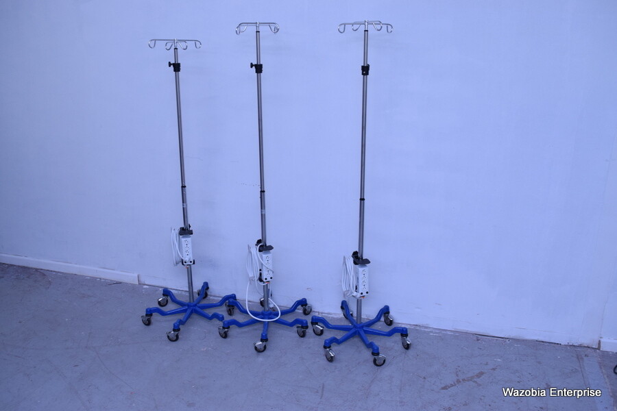 3 MEDLINE IV POLE 4HOOK STAINLESS STEEL 6 LEG MDS80600 WITH TRIPP LITE