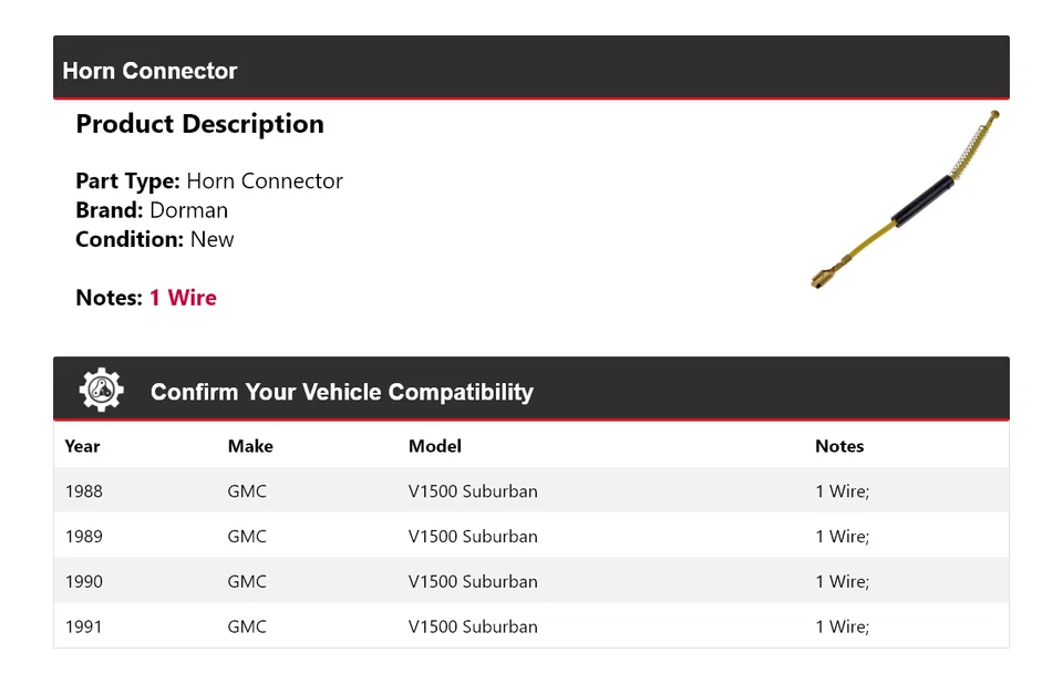 For 1988-1991 GMC V1500 Suburban Dorman Horn Connector 1989 1990 - Image 2 of 4