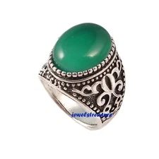 Natural Green Onyx Gemstone with 925 Sterling Silver Ring for Men's #432