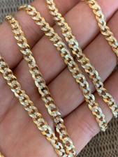 Cadena cubana de 5 mm con corte de diamante para hombre enchapada en oro de 14 k plata 925 maciza dos tonos ITALIA