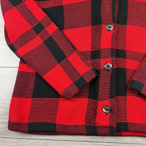 Women's Chaps by Ralph Lauren Red Check Knit Button Up Cardigan Jacket Size L - Picture 4 of 5