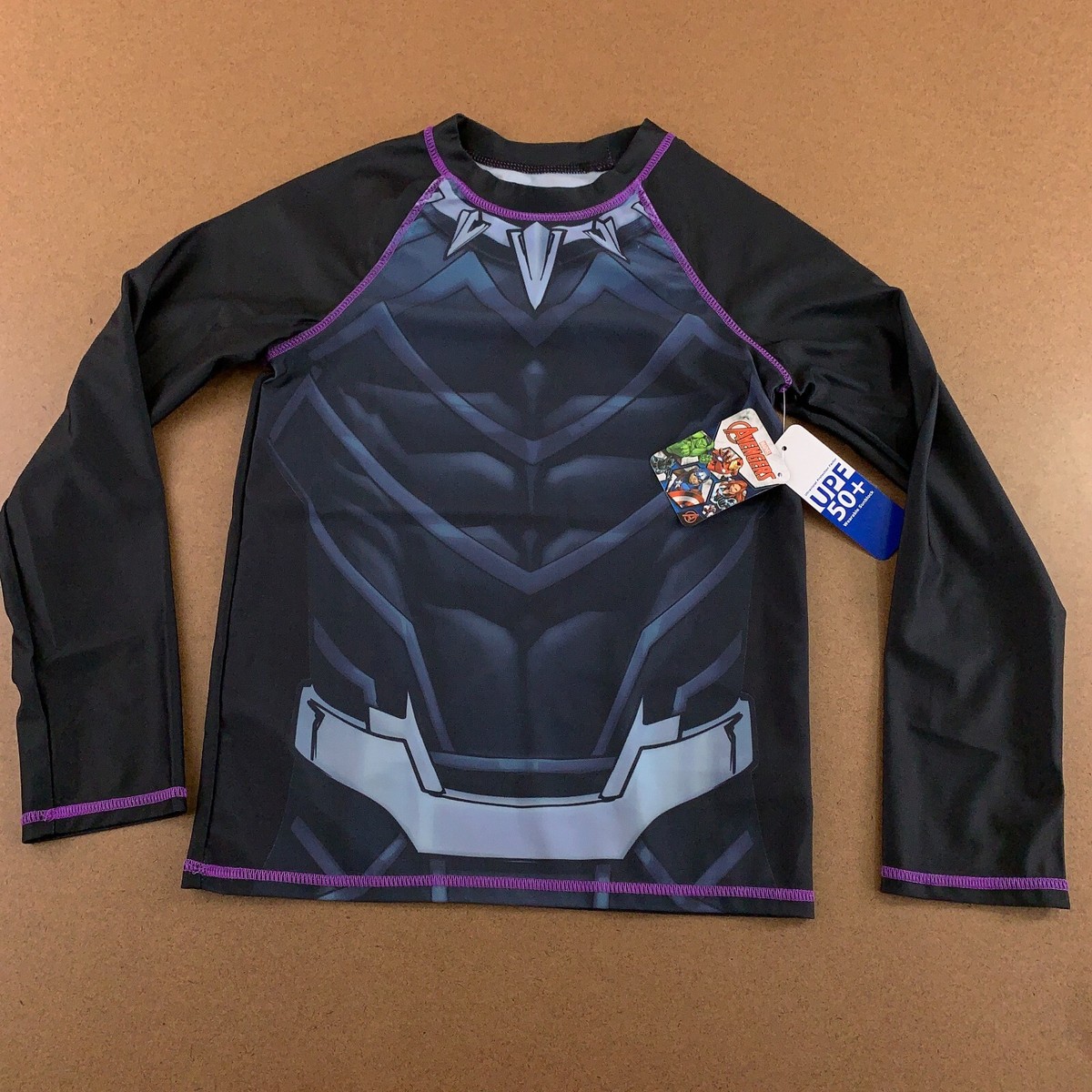 Marvel Avengers Boys 10/12 Black UPF 50+ Long Sleeve Rash Guard