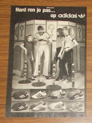 Seltene Werbung vintage ADIDAS Sportschuhe T-Shirts NL #1 1979