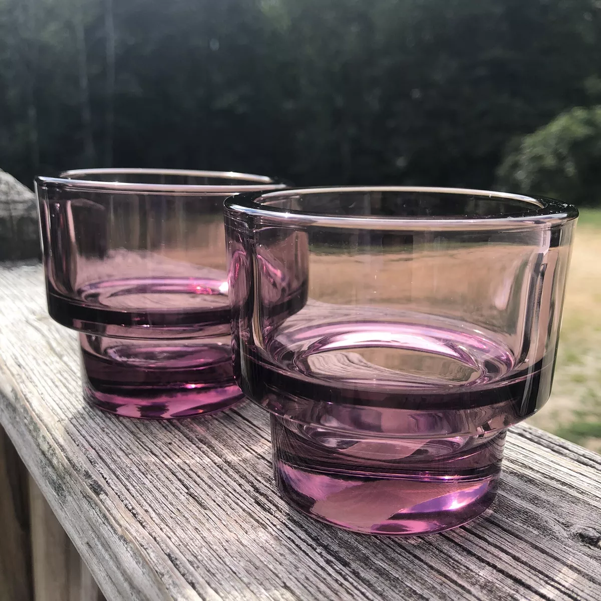Lot 2 IKEA Glansig Purple Glass Tealight Candle Holders Chunky Retro Stacking