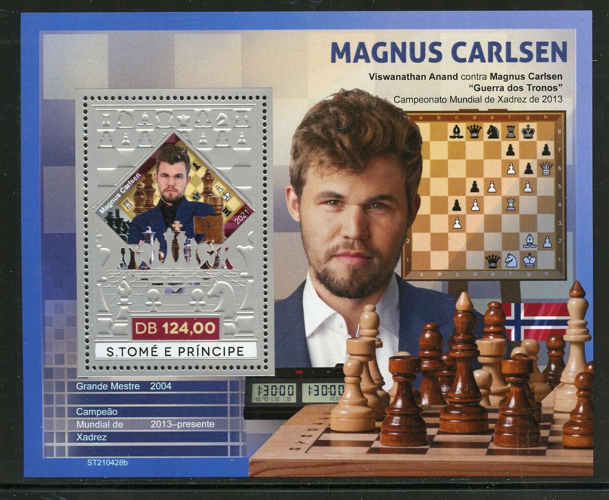 SAO TOME 2021 MAGNUS CARLSEN CHESS MASTER SILVER FOIL S/SHEET FIRST DAY  COVER